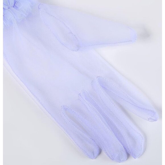 Women\'s Short Lavender Tulle Mesh Puffy Ruffle Gloves Wedding Party Prom Costume